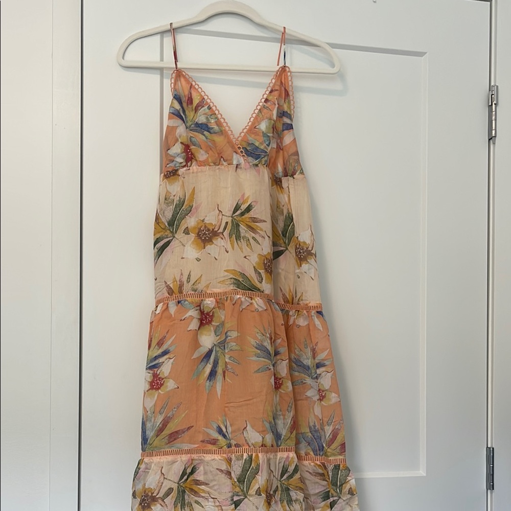 Solai Floral Peach Spaghetti Strap Maxi Dress